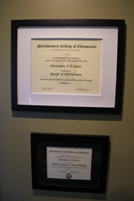 Certificates and license for Dr. Christopher L. Trimner DC